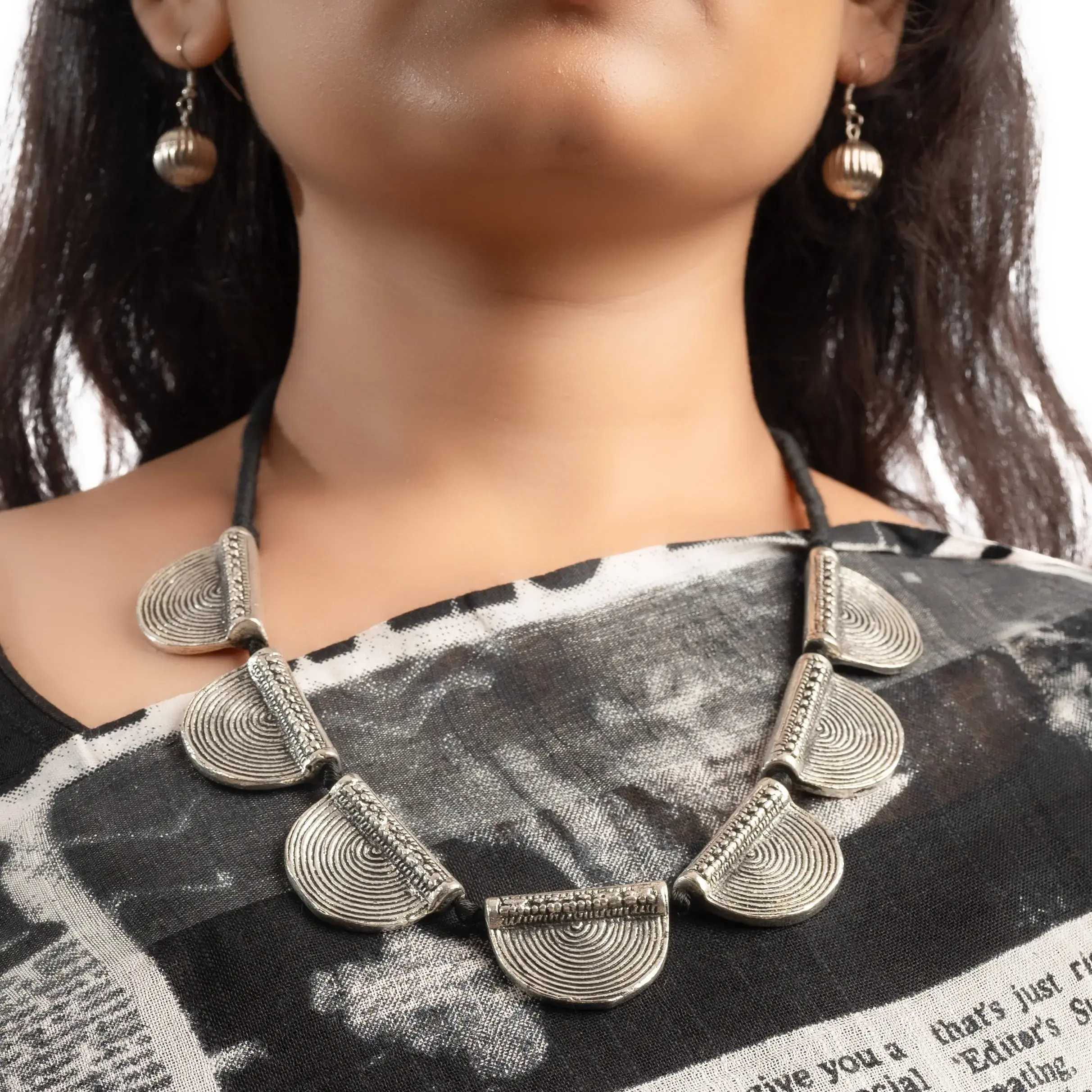 Silver Oxidised Tribal Style Necklace & Ring Set