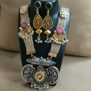 Silverstone Oxidised Jute Tussel Long Necklace Set