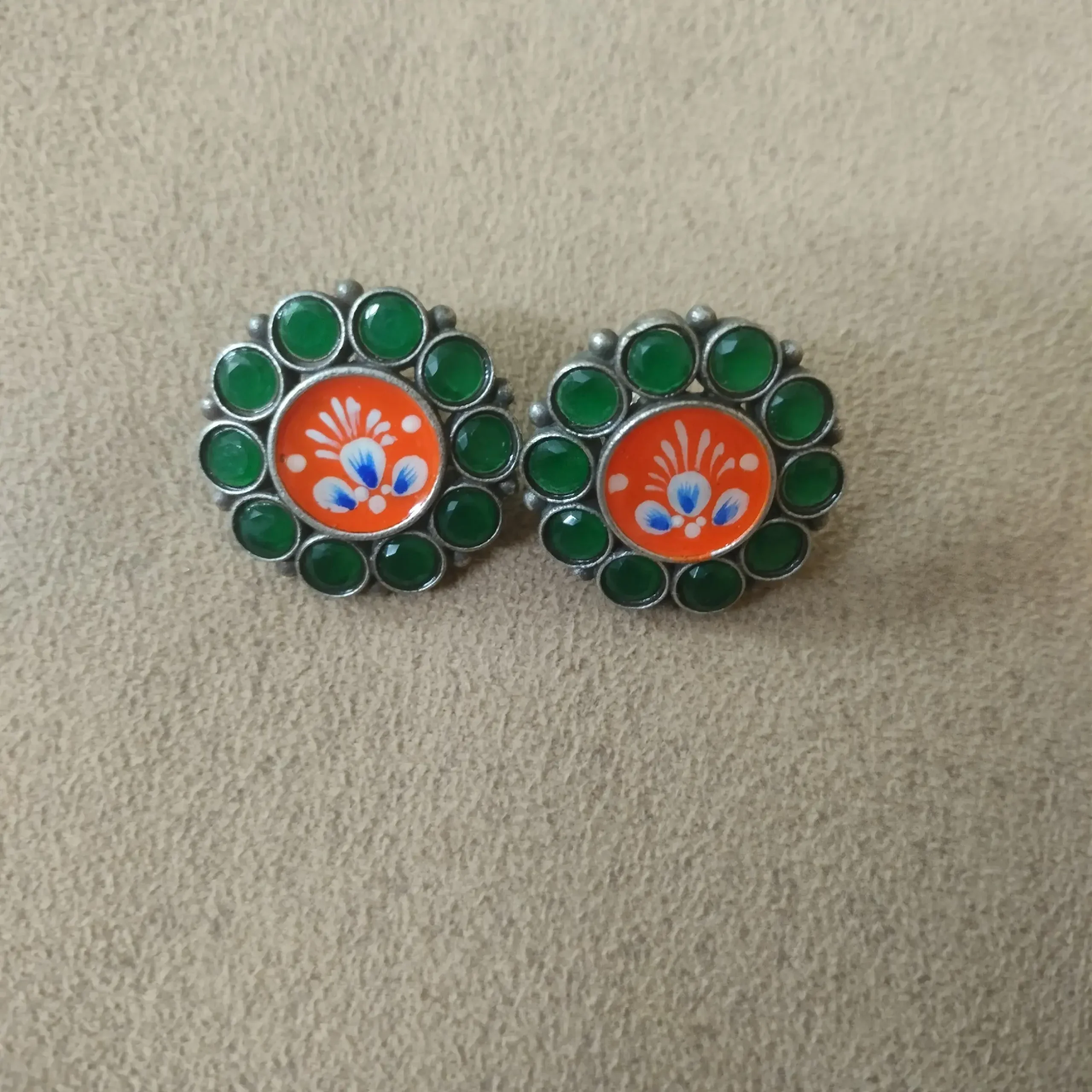 Green Minakari Floral Oxidised Earrings