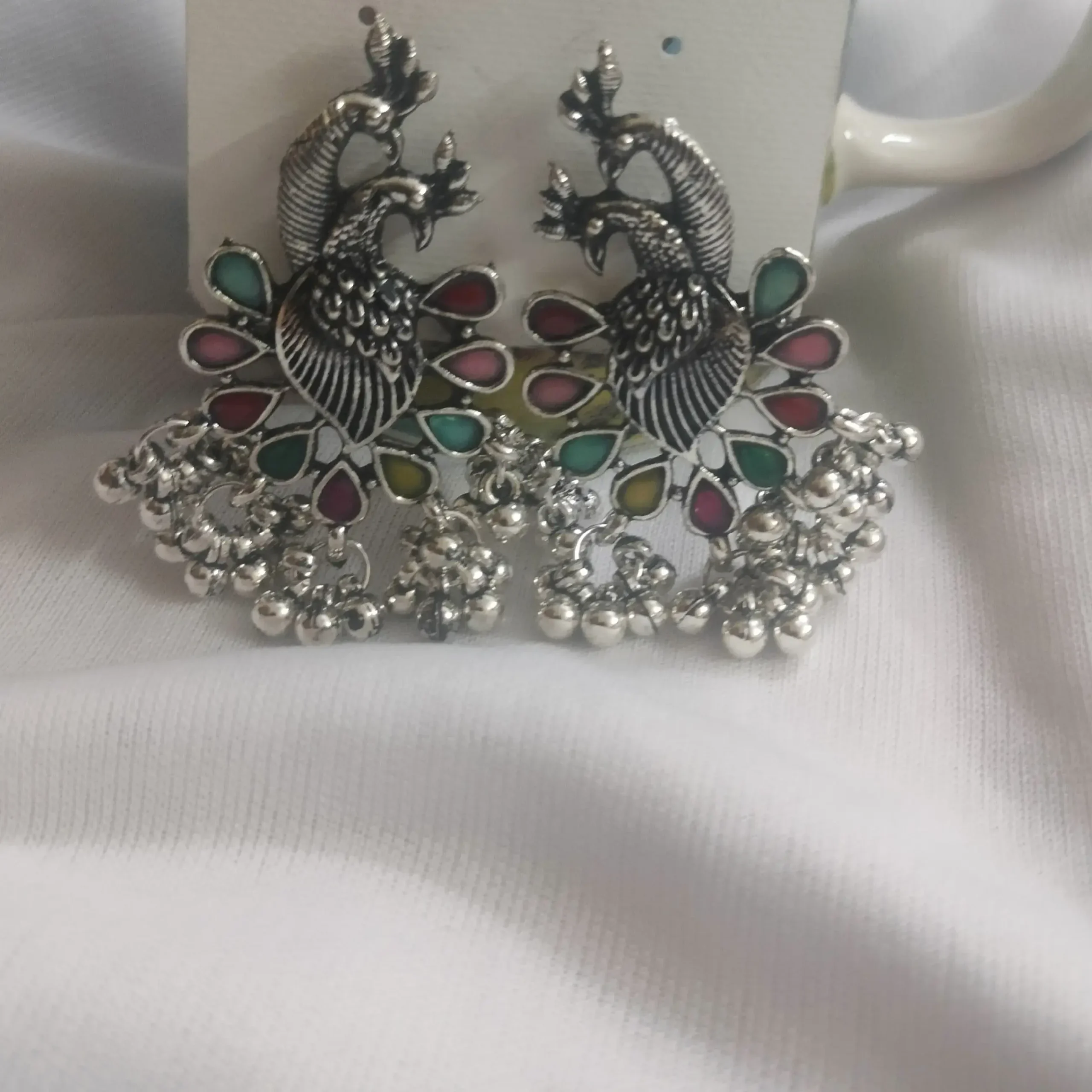 Silver Oxidised Minakari Earrings