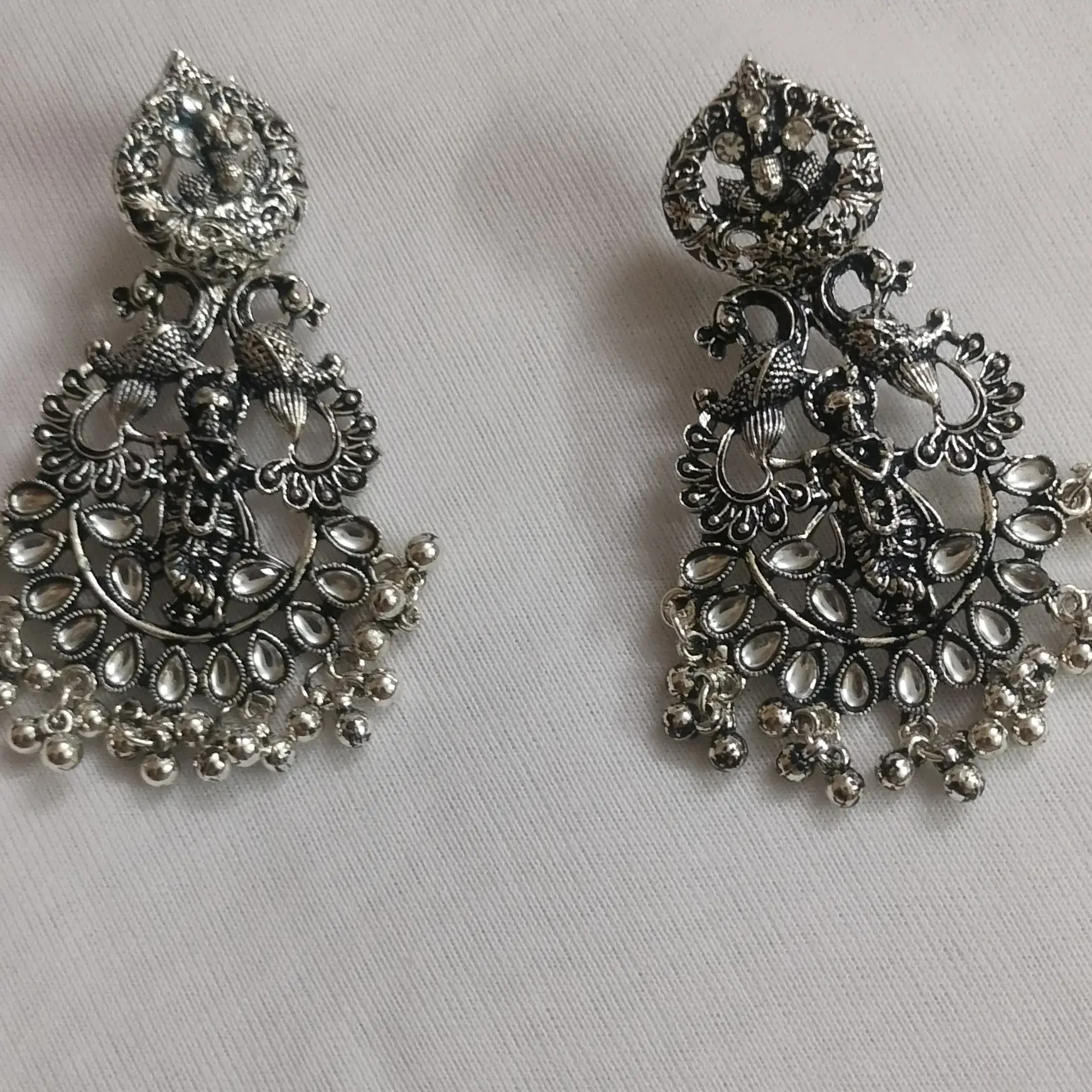 Stone Settling Oxidised Earrings