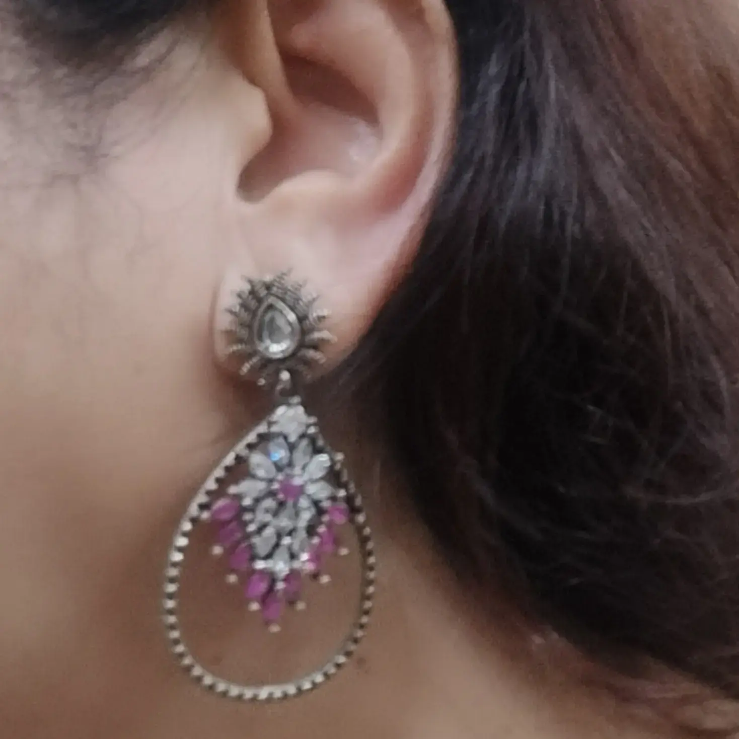 Oxidized Stone Plated Earrings