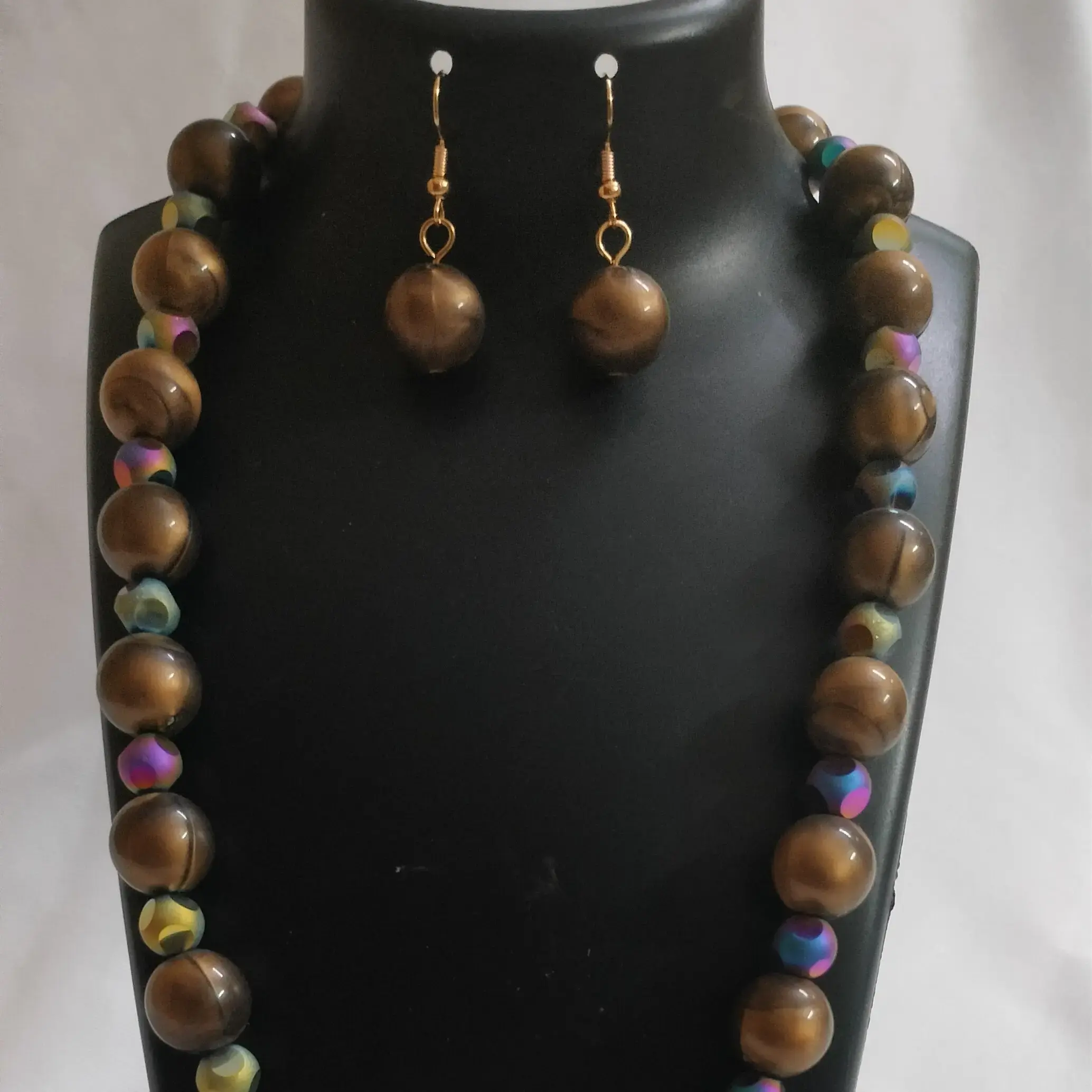 Multi Colored Beads Necklace With Golden Stone Setting Bangle