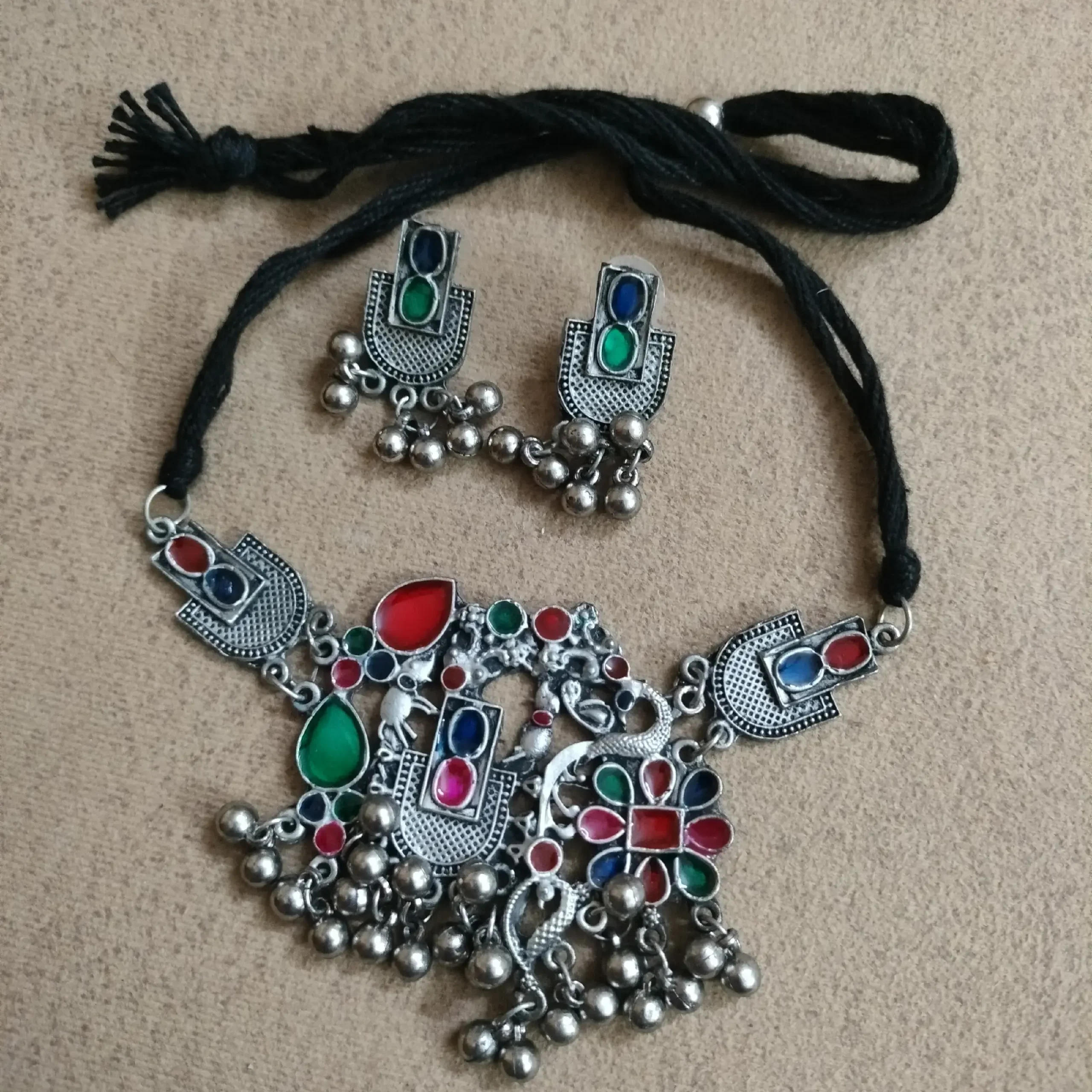 Oxidised Peacock Choker Set