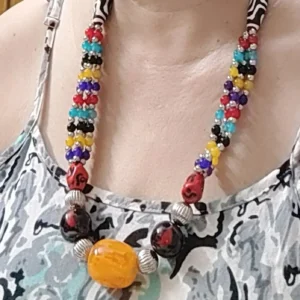 Multicolored beads tribal necklace with earrings
