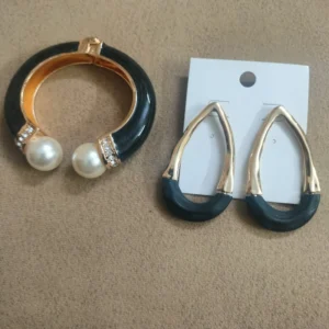 Black Golden Touched Stylish Earrings With Bangle