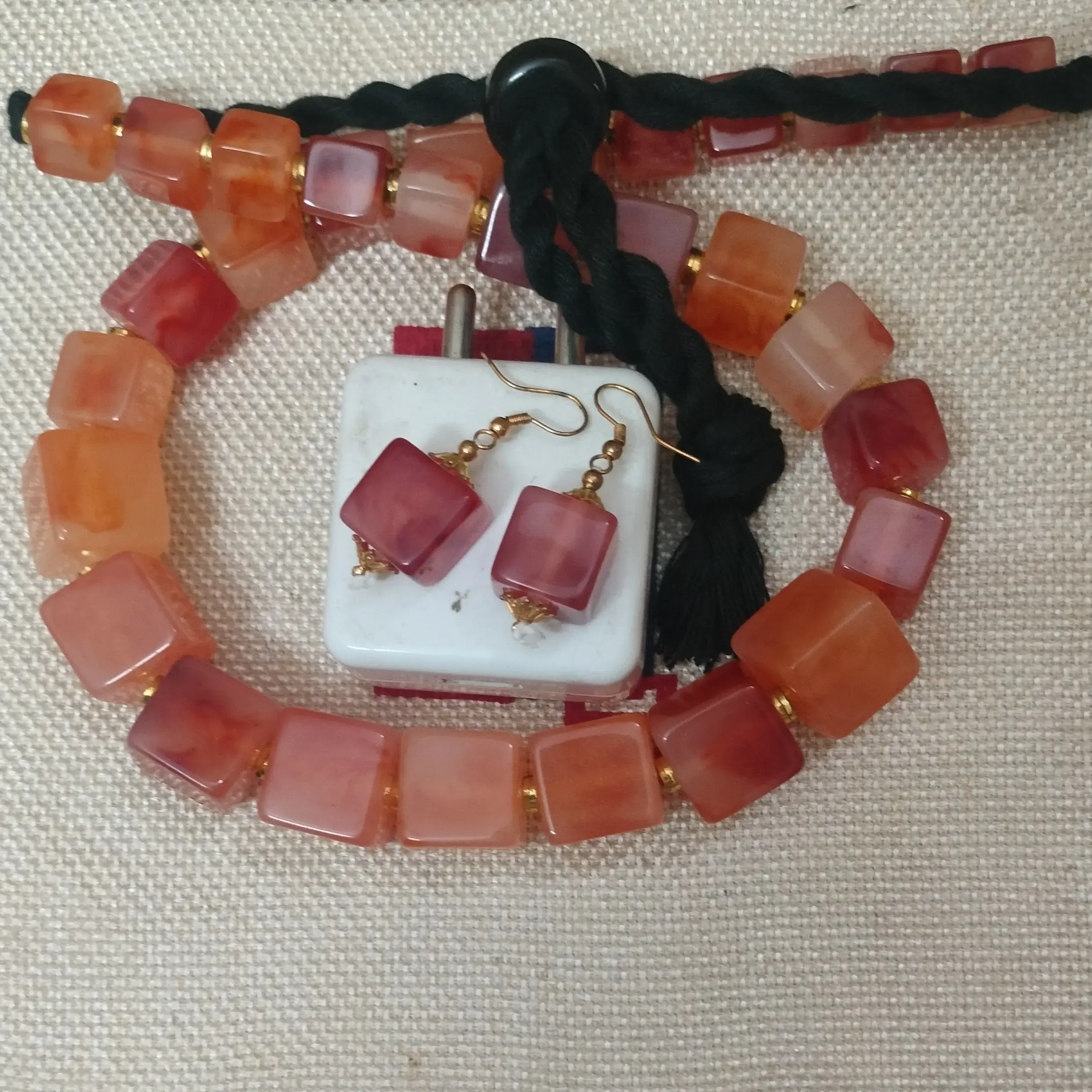 Orange Toned Beads Necklace Set