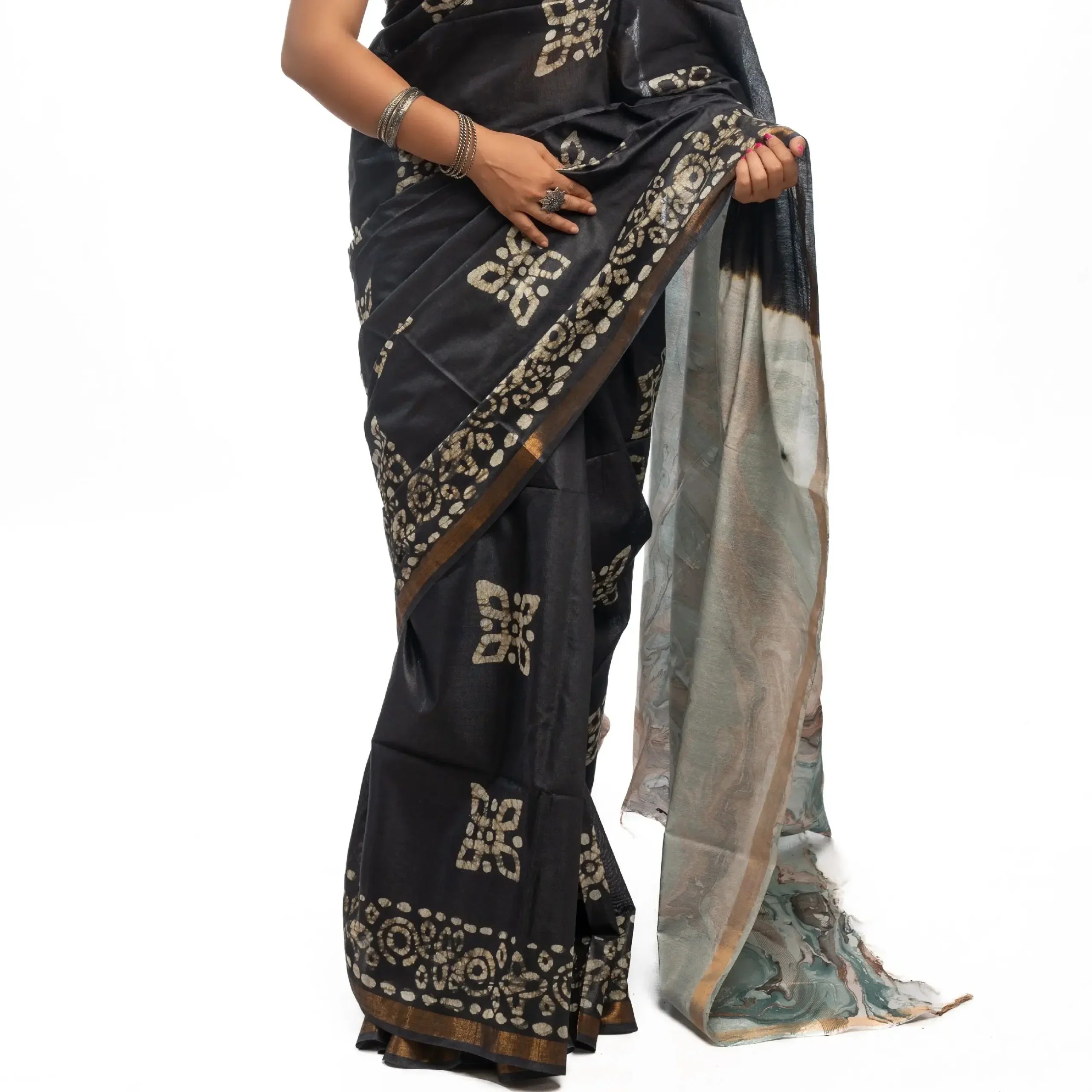 Block Printed Silk Saree