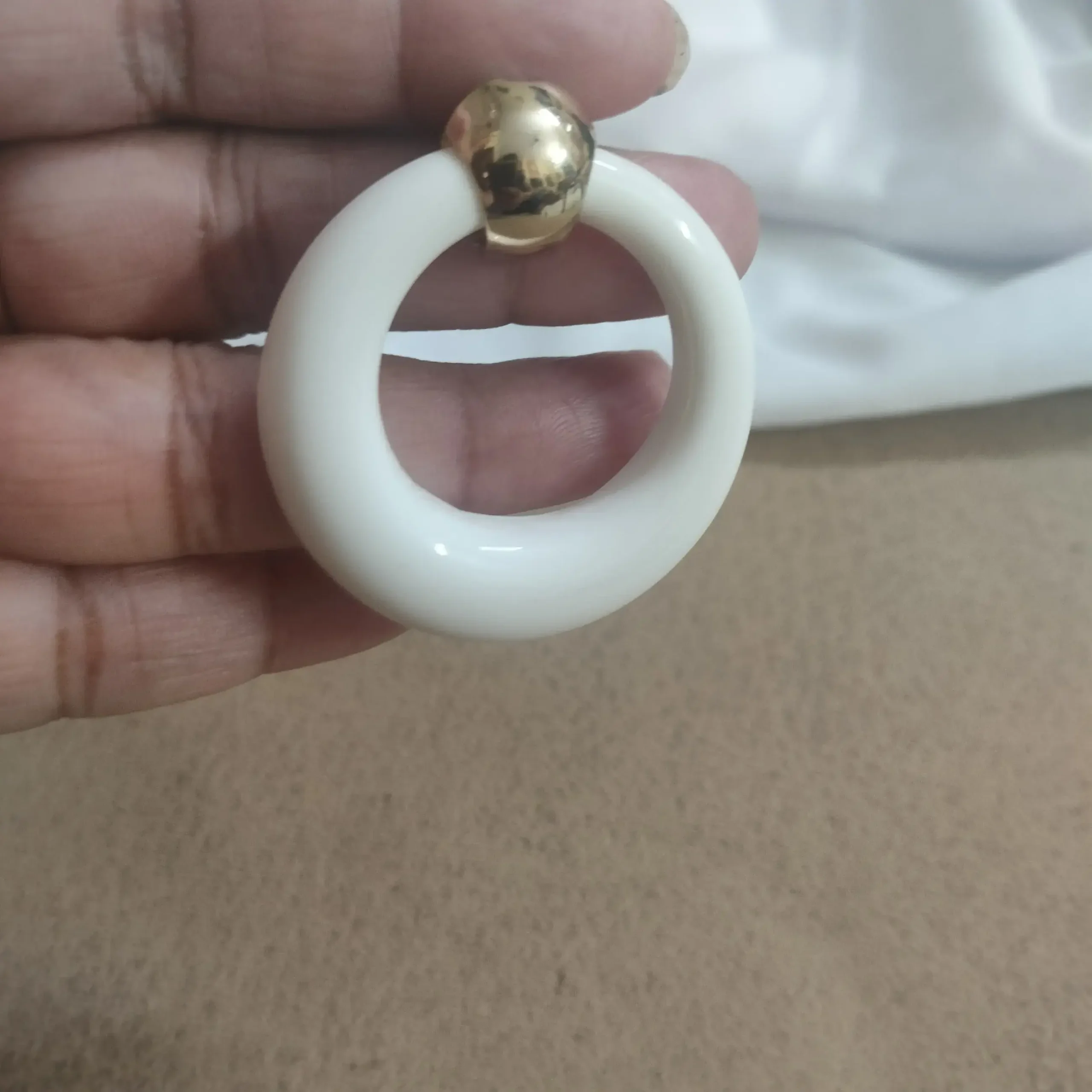 Golden Touched White Earrings With Golden Bangle