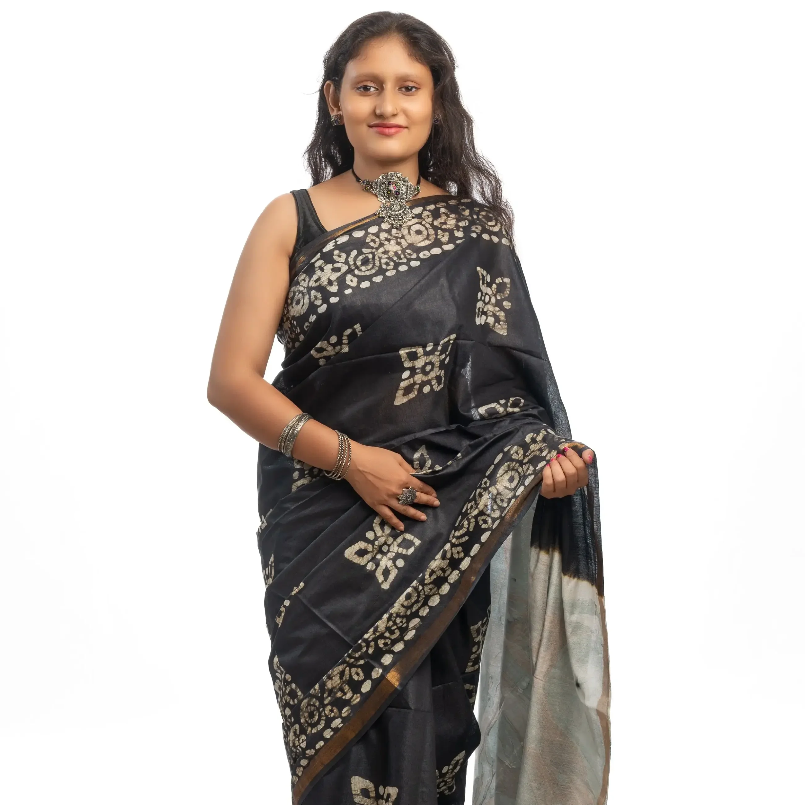 Block Printed Silk Saree