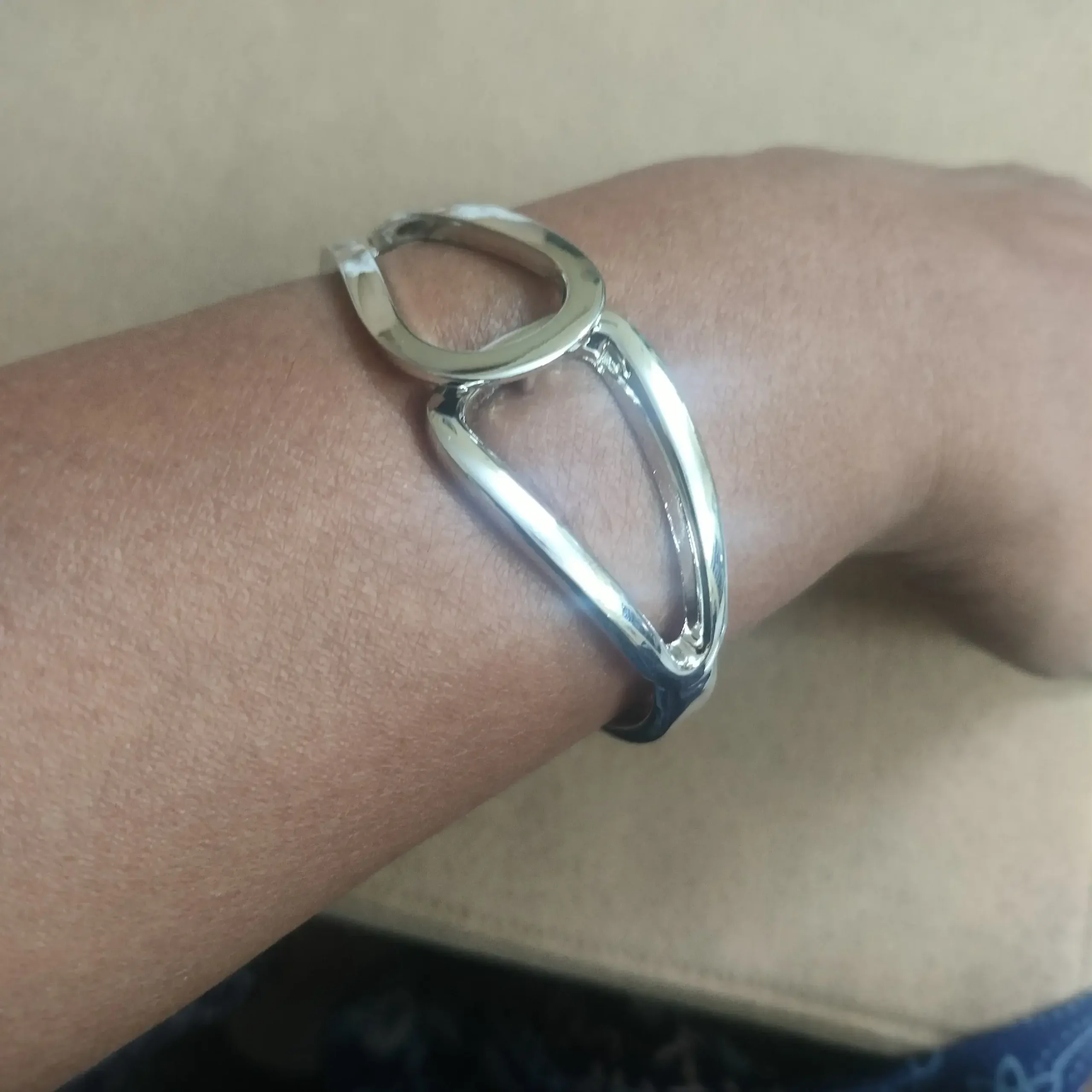 Silver Coloured Stoned Earrings With Bangle