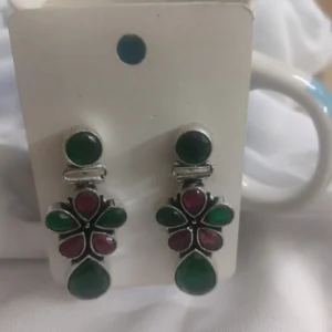 Silver Oxidised Multicolored Floral Earrings