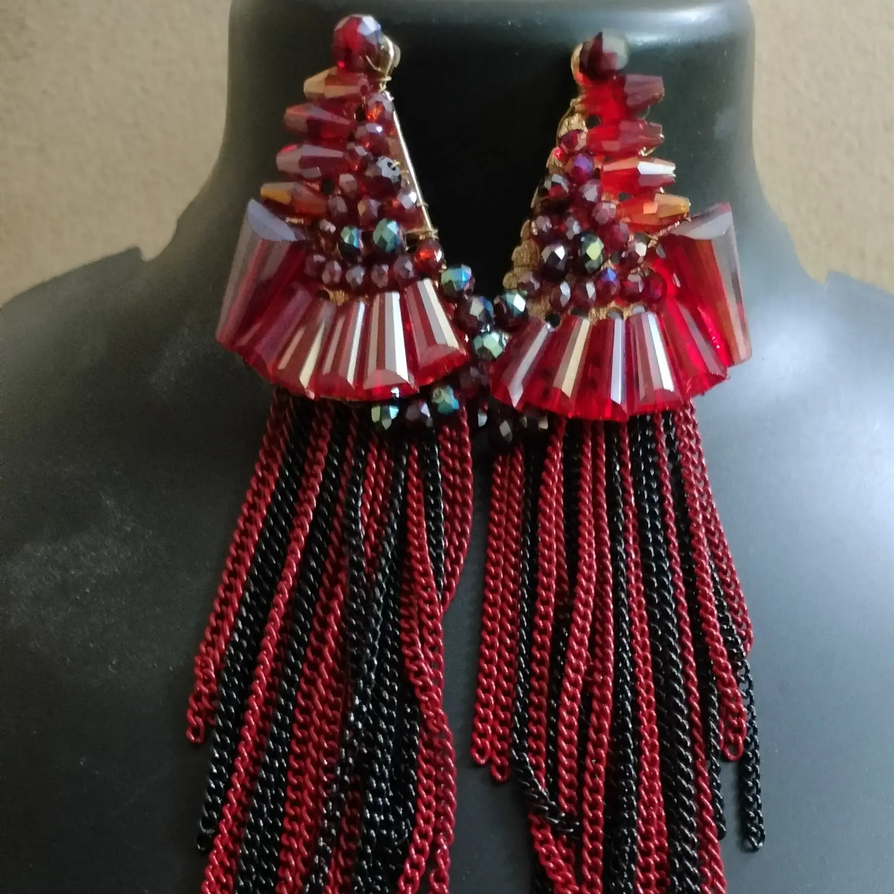 Stone Setting Multicolored Trending Long Earrings