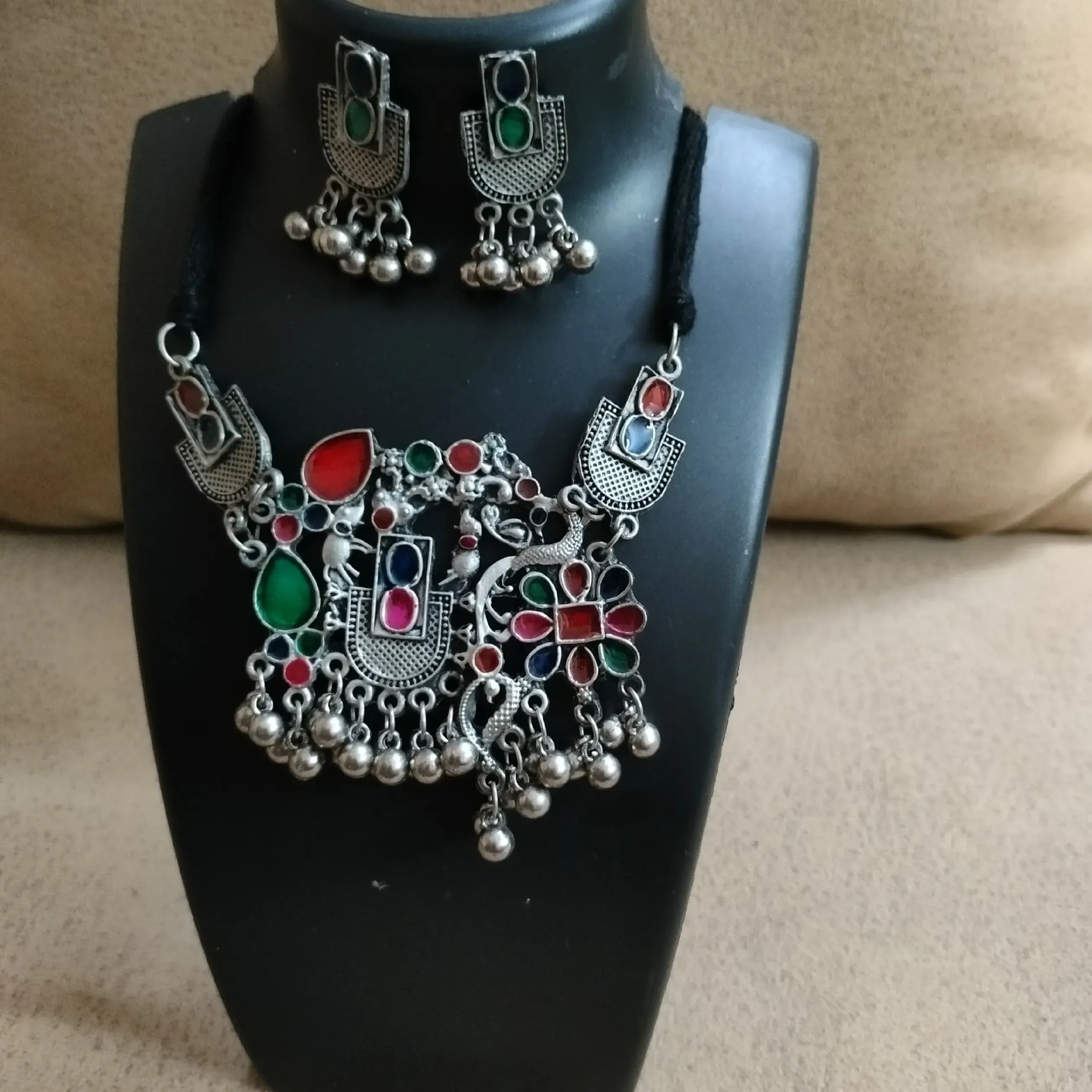 Oxidised Peacock Choker Set
