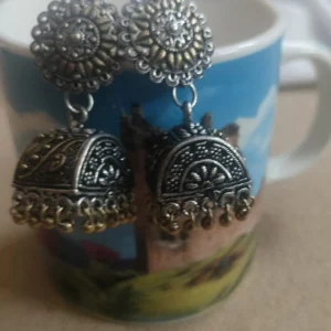 Silver Oxidised Jhumka Earrings