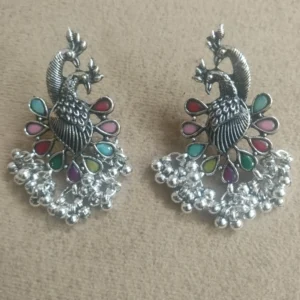 Silver Oxidised Minakari Earrings