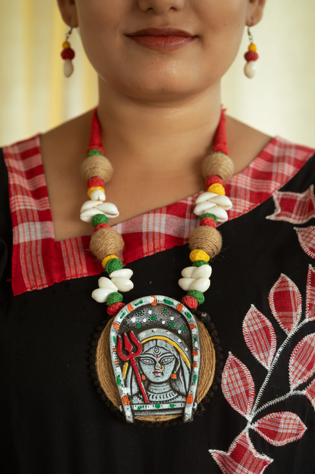 Ethnic jute clay necklace set
