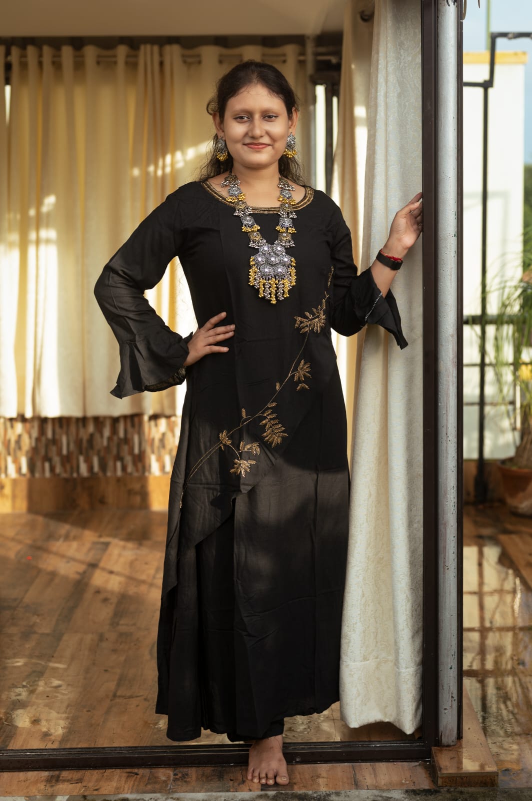 Designer long silk anarkali set