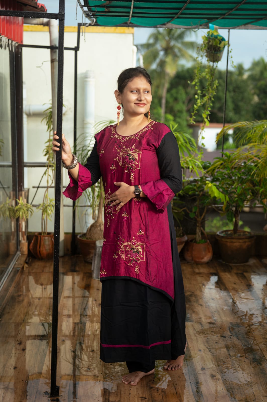 Designer long silk kurti set