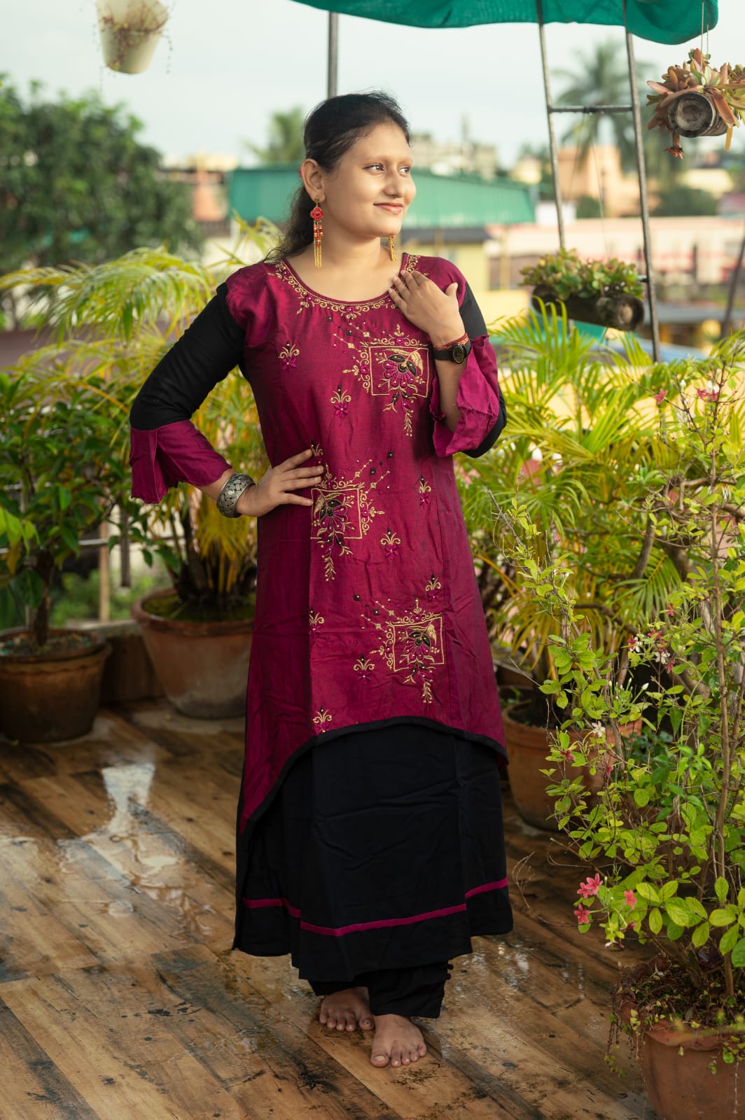 Designer long silk kurti set