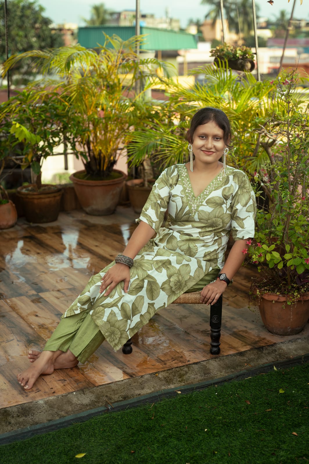 Printed cotton designer kurti set