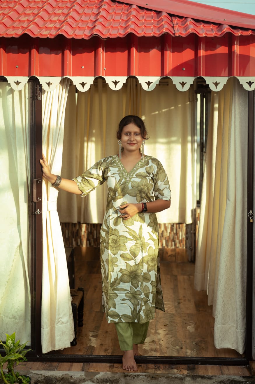 Printed cotton designer kurti set