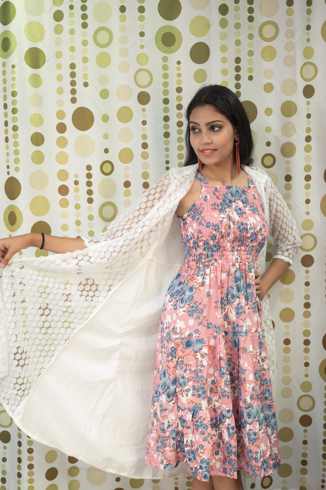 Cotton sleeveless frock with shrug