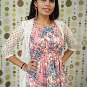 Cotton sleeveless frock with shrug